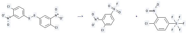 Disulfide,bis(4-chloro-3-nitrophenyl) can react to get 4-Chloro-3-nitro-benzenesulfonyl fluoride.